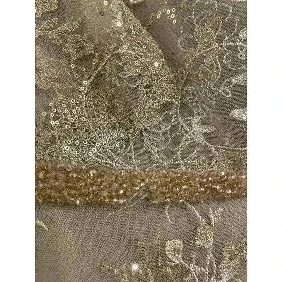 Mac Duggal Midi Dress 10 Beaded Crew Neck Illusion Long Sleeve Pink Rose $598 - Picture 7 of 16